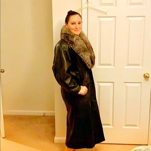 Vintage Charles Klein Leather & Fox Fur Coat